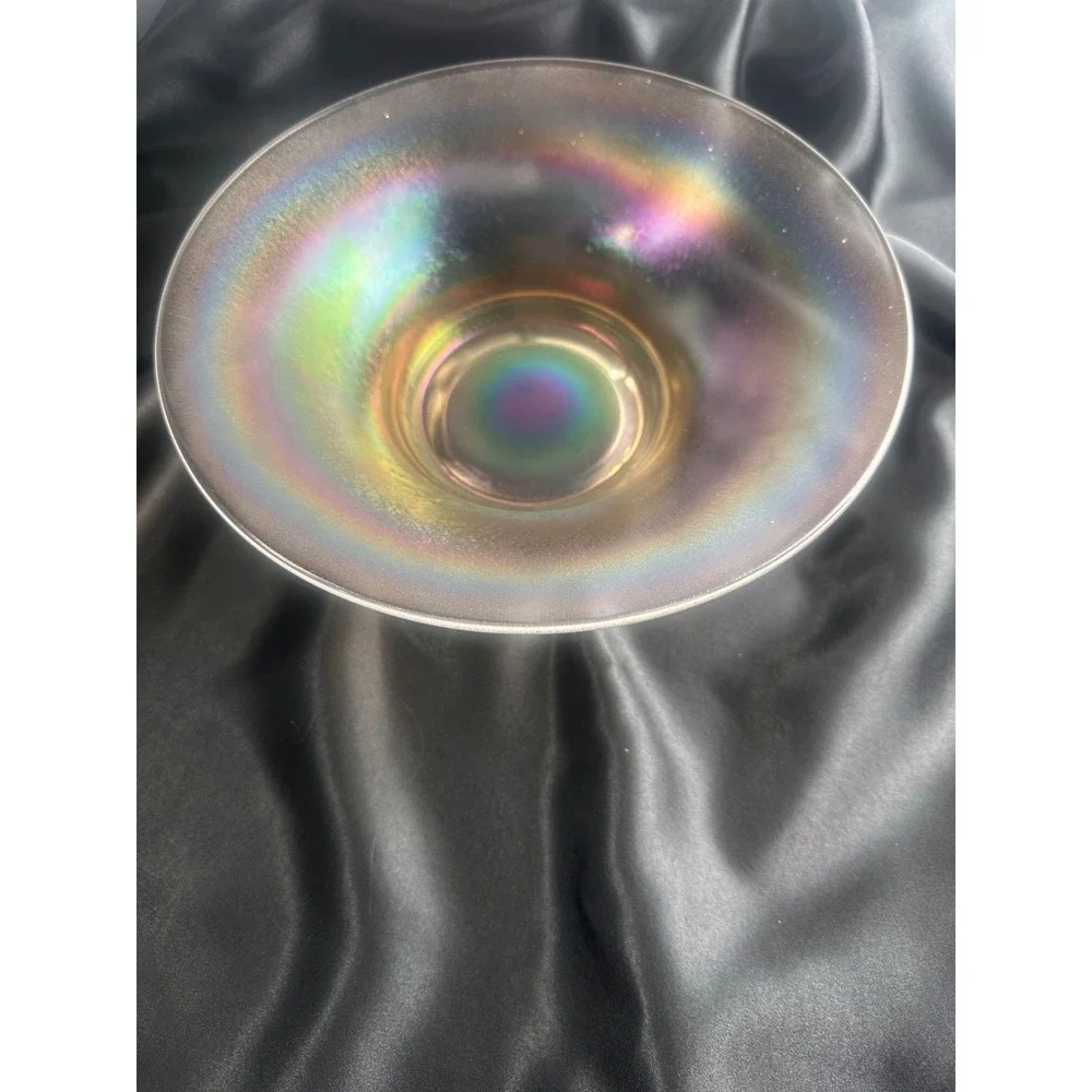 Vintage Iridescent Stretch Glass Console Bowl Rainbow 10 Inch Centerpiece